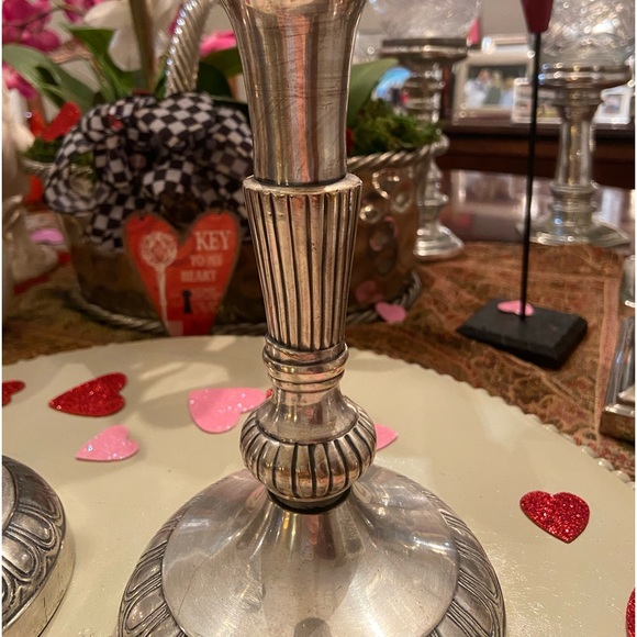 Decorative Crafts Inc. 12” Pewter Candle Stick Pair - Picture 4 of 13